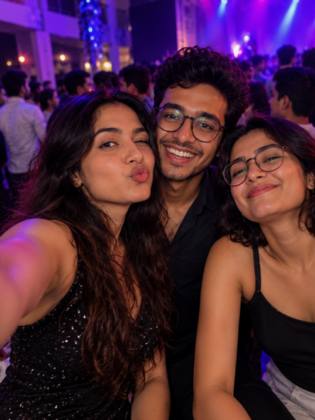 Group selfie at the party