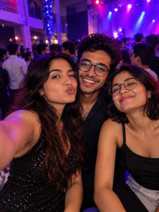 Group selfie at the party