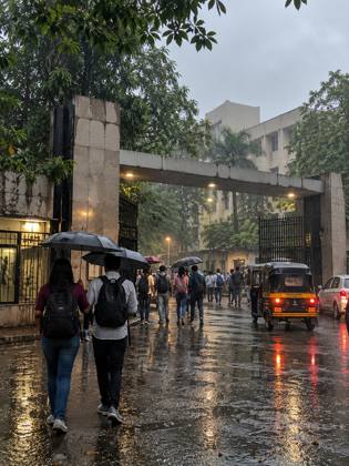 College gate in the rain
