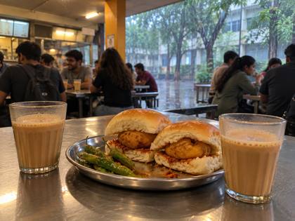 Chai and vada pav in the canteen