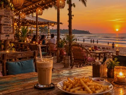 Beach shack café at sunset