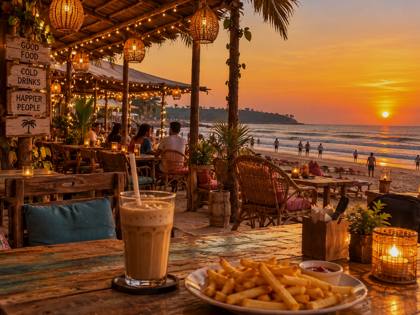Beach shack café at sunset