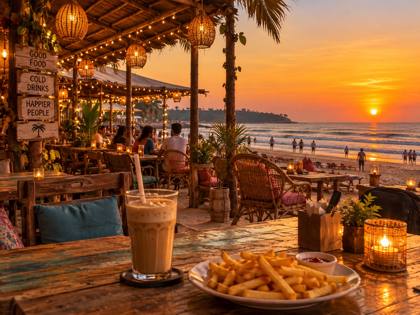 Beach shack café at sunset
