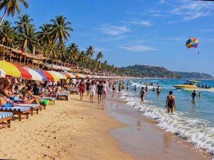 Busy beach in the day