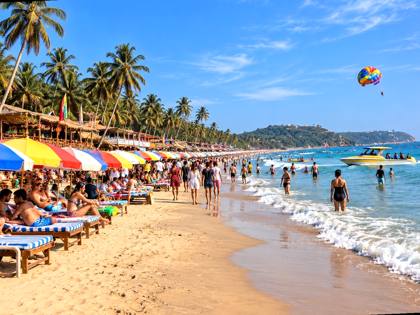 Busy beach in the day