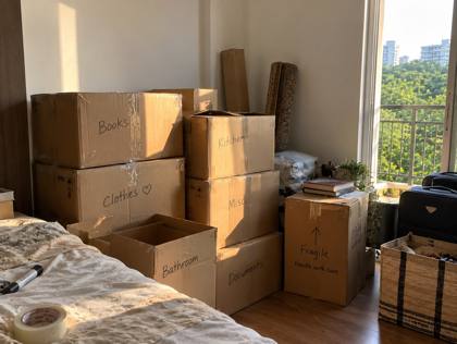 Packed moving boxes