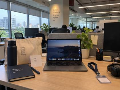 First-day desk at the office