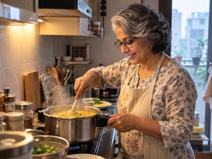 Mom cooking khichdi