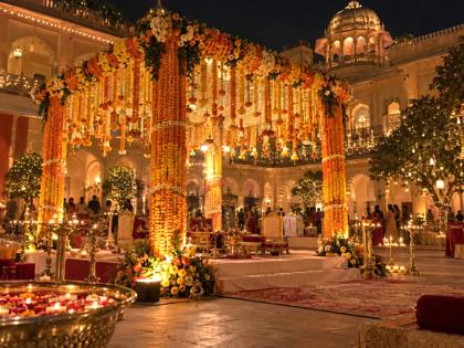 Wedding mandap at night