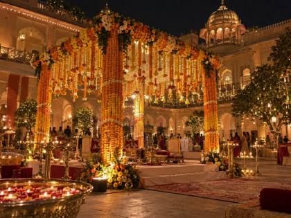 Wedding mandap at night