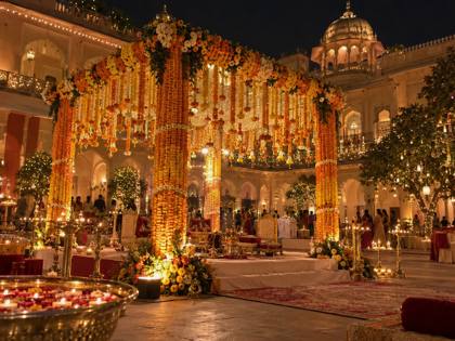 Wedding mandap at night