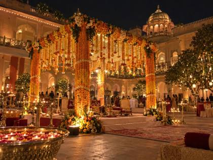 Wedding mandap at night