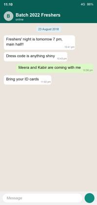 Freshers' group chat