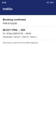 Goa flight e-ticket