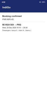 Return flight e-ticket